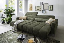 Wohnlandschaft >Wolve< elektr. Sitzverstellung, 2 Kissen, Cord grün - 277x108x179cm (BxHxT)