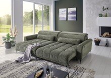 Wohnlandschaft >Wolve< elektr. Sitzverstellung, 2 Kissen, Cord grün - 277x108x179cm (BxHxT)