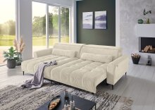 Wohnlandschaft >Wolve< elektr. Sitzverstellung, 2 Kissen, Cord creme - 277x108x179cm (BxHxT)