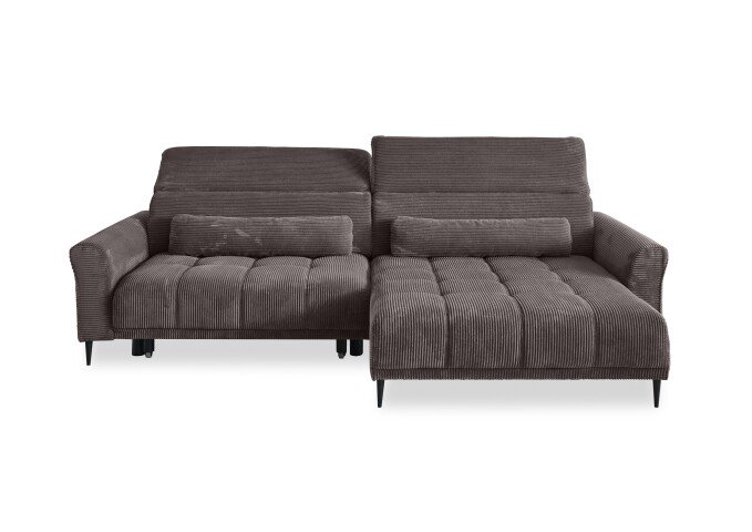 Wohnlandschaft >Wolve< elektr. Sitzverstellung, Kissen, Cord graubraun - 277x108x179cm BxHxT