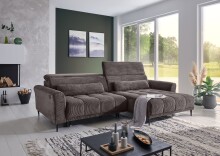 Wohnlandschaft >Wolve< elektr. Sitzverstellung, Kissen, Cord graubraun - 277x108x179cm BxHxT