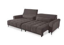 Wohnlandschaft >Wolve< elektr. Sitzverstellung, Kissen, Cord graubraun - 277x108x179cm BxHxT