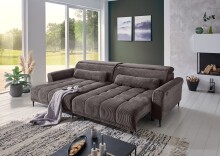 Wohnlandschaft >Wolve< elektr. Sitzverstellung, Kissen, Cord graubraun - 277x108x179cm BxHxT