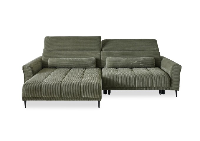 Wohnlandschaft >Wolve< elektr. Sitzverstellung, 2 Kissen, Cord oliv - 277x108x179cm (BxHxT)