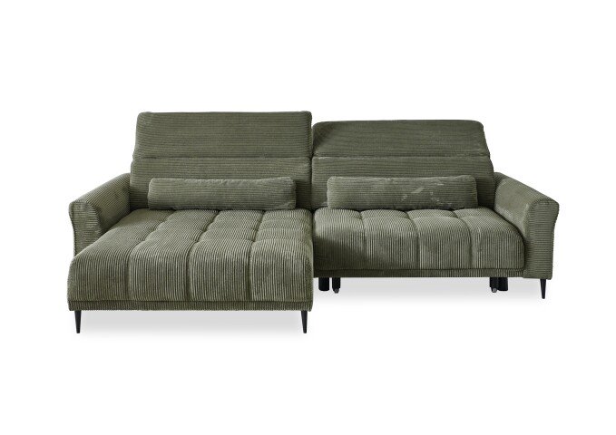 Wohnlandschaft >Wolve< elektr. Sitzverstellung, 2 Kissen, Cord oliv - 277x108x179cm (BxHxT)