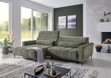 Wohnlandschaft >Wolve< elektr. Sitzverstellung, 2 Kissen, Cord oliv - 277x108x179cm (BxHxT)