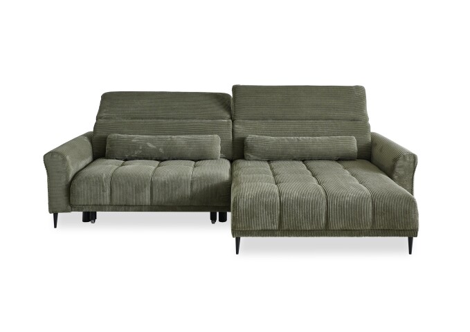 Wohnlandschaft >Wolve< elektr. Sitzverstellung, 2 Kissen, Cord oliv - 277x108x179cm (BxHxT)