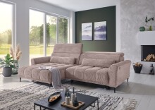 Wohnlandschaft >Wolve< elektr. Sitzverstellung, 2 Kissen, Cord rosa - 277x108x179cm (BxHxT)