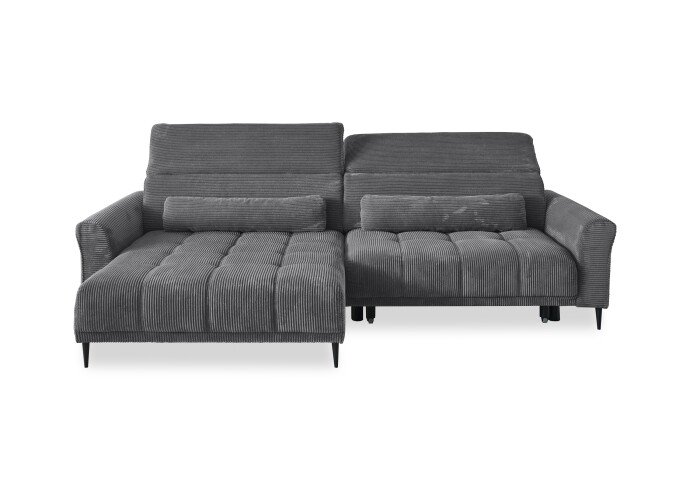 Wohnlandschaft >Wolve< elektr. Sitzverstellung, Kissen, Cord dunkelgrau - 277x108x179cm BxHxT