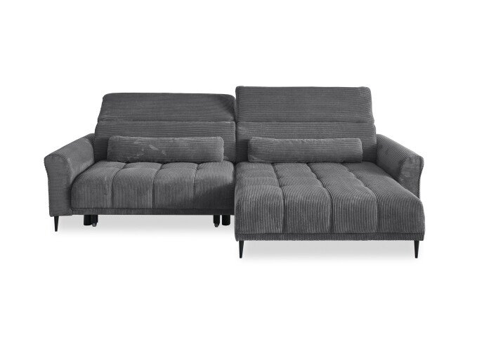 Wohnlandschaft >Wolve< elektr. Sitzverstellung, Kissen, Cord dunkelgrau - 277x108x179cm BxHxT