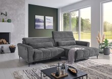 Wohnlandschaft >Wolve< elektr. Sitzverstellung, Kissen, Cord dunkelgrau - 277x108x179cm BxHxT