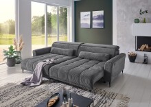 Wohnlandschaft >Wolve< elektr. Sitzverstellung, Kissen, Cord dunkelgrau - 277x108x179cm BxHxT