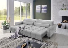 Wohnlandschaft >Wolve< elektr. Sitzverstellung, 2 Kissen, hellgrau - 277x108x179 (BxHxT)