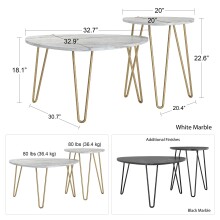 Satztisch >Henata< Marmoroptik, 82x82x57 cm, schwarze Metall-Haarnadelbeine
