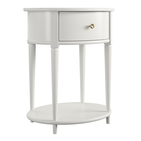 Beistelltisch >Rundo< Weiß, 66x55x45 cm, MDF-Tischplatte, Schublade, goldener Griff
