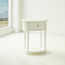 Beistelltisch >Rundo< Weiß, 66x55x45 cm, MDF-Tischplatte, Schublade, goldener Griff
