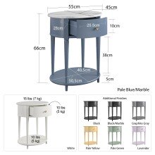 Beistelltisch >Rundo< Weiß, 66x55x45 cm, MDF-Tischplatte, Schublade, goldener Griff