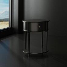 Beistelltisch >Rundo< schwarz, 66x55x45 cm, MDF-Tischplatte, Schublade, goldener Griff