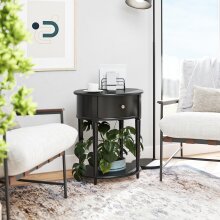 Beistelltisch >Rundo< schwarz, 66x55x45 cm, MDF-Tischplatte, Schublade, goldener Griff