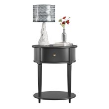 Beistelltisch >Rundo< schwarz, 66x55x45 cm, MDF-Tischplatte, Schublade, goldener Griff
