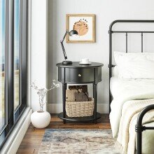 Beistelltisch >Rundo< schwarz, 66x55x45 cm, MDF-Tischplatte, Schublade, goldener Griff