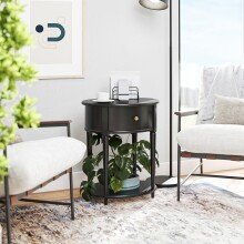 Beistelltisch >Rundo< schwarz, 66x55x45 cm, MDF-Tischplatte, Schublade, goldener Griff