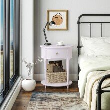 Beistelltisch >Rundo< lavendel, 66x55x45 cm, MDF-Tischplatte, Schublade, goldener Griff