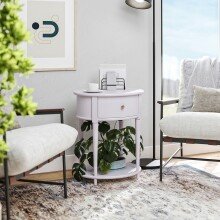 Beistelltisch >Rundo< lavendel, 66x55x45 cm, MDF-Tischplatte, Schublade, goldener Griff