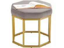 Sitzhocker >Yada< Grau, 38x42x42 cm, Samt, goldene Metallbeine, montiert