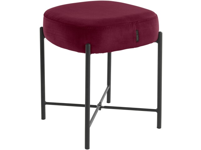 Sitzhocker >Lerry< rot, 43x37x37 cm, Samt, schwarze Metallbeine