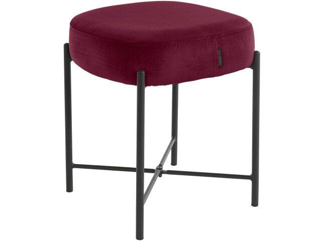 Sitzhocker >Lerry< rot, 43x37x37 cm, Samt, schwarze Metallbeine