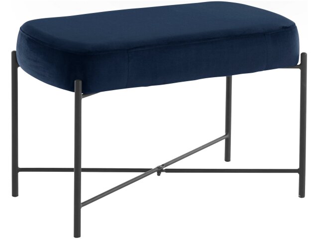 Sitzhocker >Lerry< Blau, 43x67x37 cm, Samt, schwarze Metallbeine, 2-Sitzer