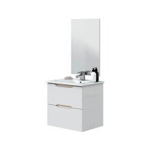 Badezimmer-Set >MIA< in Weiß glänzend / Eiche - 60x57x45 (BxHxT)