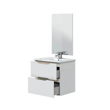 Badezimmer-Set >MIA< in Weiß glänzend / Eiche - 60x57x45 (BxHxT)