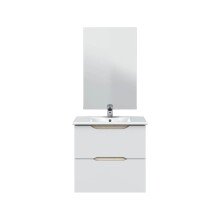 Badezimmer-Set >MIA< in Weiß glänzend / Eiche - 60x57x45 (BxHxT)