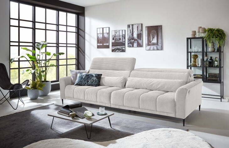 Big-Sofa >Wolve< 1x elektr. Sitzverstellung, 2 Kissen, Cord taupe - 280x108x118cm (BxHxT)