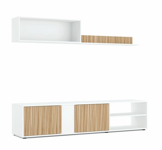 Wohnwand >ECCO< (3-teilig) Artik Weiß / Natur Dekor - 180x40x33 (BxHxT)