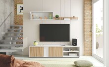 Wohnwand >ECCO< (3-teilig) Artik Weiß / Natur Dekor - 180x40x33 (BxHxT)