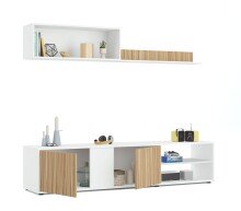 Wohnwand >ECCO< (3-teilig) Artik Weiß / Natur Dekor - 180x40x33 (BxHxT)