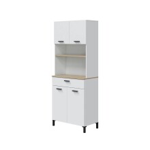 Mikrowellenumbauschrank >KIRA< 4 Türen, 1 Schub, Artik Weiß / Natur Dekor - 72x185x40 (BxHxT)