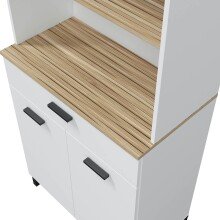 Mikrowellenumbauschrank >KIRA< 4 Türen, 1 Schub, Artik Weiß / Natur Dekor - 72x185x40 (BxHxT)