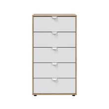 Hochkommode >GARONA< 5 Schübe, Nodi Eiche Dekor / Artik Weiß - 60x109x40 (BxHxT)