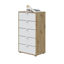 Hochkommode >GARONA< 5 Schübe, Nodi Eiche Dekor / Artik Weiß - 60x109x40 (BxHxT)