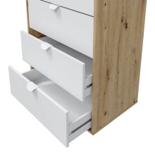 Hochkommode >GARONA< 5 Schübe, Nodi Eiche Dekor / Artik Weiß - 60x109x40 (BxHxT)