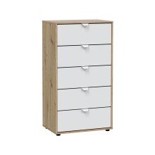 Hochkommode >GARONA< 5 Schübe, Nodi Eiche Dekor / Artik Weiß - 60x109x40 (BxHxT)