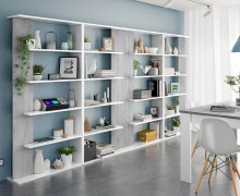 Anbauregal >ALIDA< Bücherregal, Zementgrau Dekor - 90x180x25 (BxHxT)