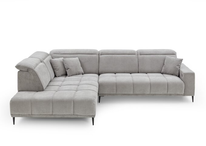 Wohnlandschaft >Lindesberg< 5 Kopfteilverstellungen, Federkern, hellgrau - 317x107x230cm (BxHxT)