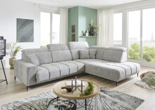 Wohnlandschaft >Lindesberg< 5 Kopfteilverstellungen, Federkern, hellgrau - 317x107x230cm (BxHxT)