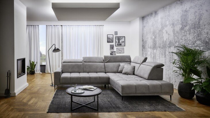 Wohnlandschaft >Lindesberg< 5 Kopfteilverstellungen, Federkern, hellgrau - 317x107x230cm (BxHxT)