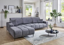 Wohnlandschaft >Lindesberg< Kopfteilverstellung, Federkern, Cord dunkelgrau - 286x107x195 (BxHxT)